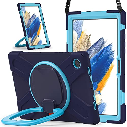 Wigento Für Samsung Galaxy Tab A8 2021 X205 X200 aufstellbare Outdoor Hybrid Dunkelblau 360 Grad mit Trage Gurt Tablet Tasche Etuis Cover Case Schutz Robust Neu von Wigento