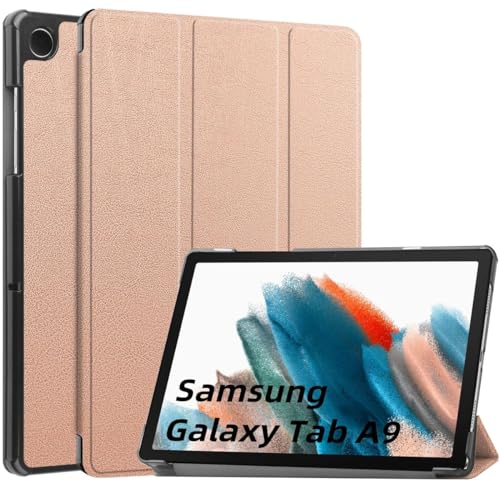 Wigento Für Samsung Galaxy Tab A9 3folt Wake UP Smart Standfunktion Cover Rose Gold Tablet Tasche Etuis Hülle von Wigento