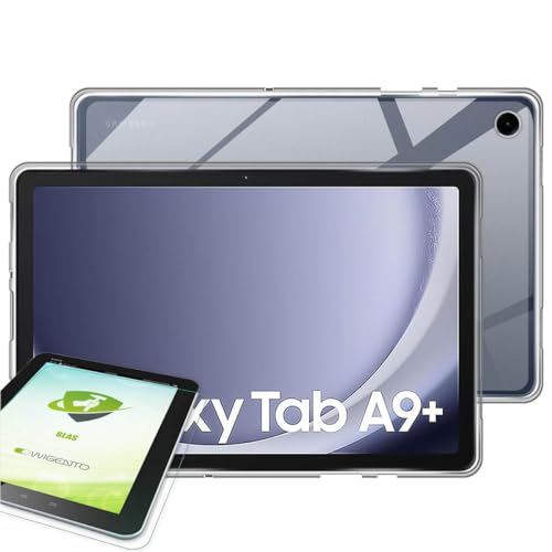 Wigento Für Samsung Galaxy Tab A9 Plus Hülle Tasche Etuis Case Cover Transparent + H9 0,3 mm 2.5D Hart Glas Neu von Wigento