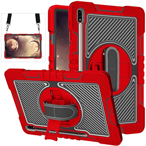 Wigento Für Samsung Galaxy Tab S9 / S8 Plus u. FE / S7 FE / S7 Plus aufstellbare Outdoor Hybrid Rot 360 Grad mit Halte-Schlaufe Tablet Tasche Etuis Cover Case Schutz Robust Neu von Wigento