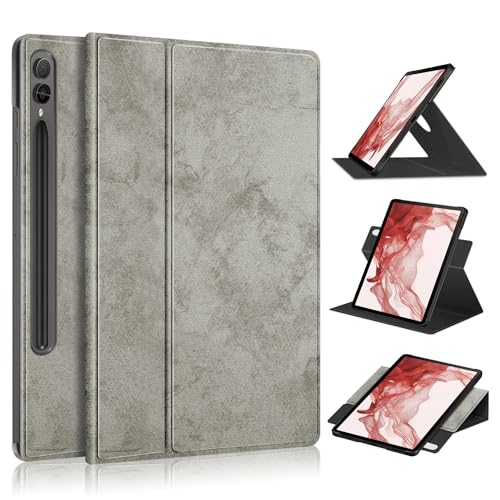 Wigento Für Samsung Galaxy Tab S9 / S9 FE Grau 360 Grad Rotation Design Muster Kunstleder Hülle Cover Tablet Tasche Case Etuis Neu von Wigento