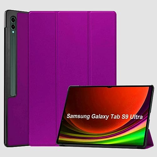 Wigento Für Samsung Galaxy Tab S9 Ultra X910 X916 3folt Wake UP Smart Standfunktion Cover Lila Tablet Tasche Etuis Hülle von Wigento