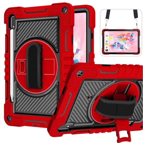 Wigento Für Samsung Galaxy Tab S9 u. S9 FE / S8 / Tab S7 aufstellbare Outdoor Hybrid Rot/Schwarz 360 Grad mit Halte-Schlaufe Tablet Tasche Etuis Cover Case Schutz Robust Neu von Wigento