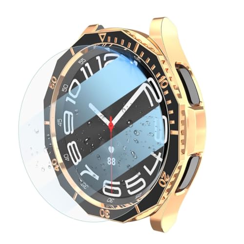 Wigento Für Samsung Galaxy Watch 6 Classic 47mm Set aus Hülle + Hart Glas + Lünettenring Schwarz/Rose Gold von Wigento