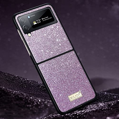 Wigento Für Samsung Galaxy Z Flip4 5G Glitzer Design Kunststoff TPU Cover Handy Tasche Hülle Etuis Lila von Wigento