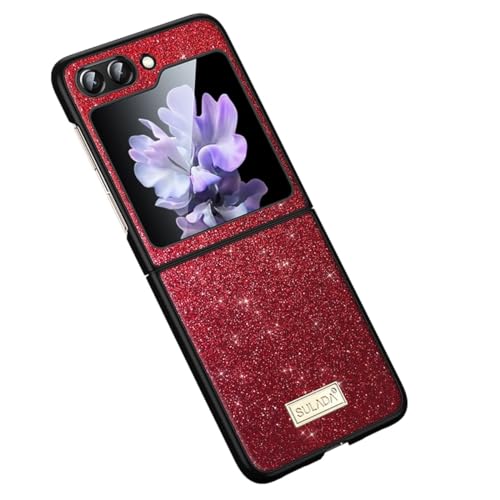 Wigento Für Samsung Galaxy Z Flip5 5G SULADA stoßfestes TPU + handgefertigte Kunstleder Schutzhülle Case Cover Rot von Wigento