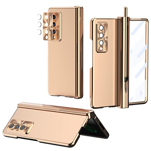 Wigento Für Samsung Galaxy Z Fold3 5G Magnetische Vollschutz Kunststoff Hart Cover Handy Tasche Hülle Etuis Gold von Wigento