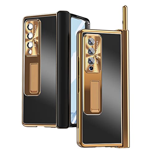 Wigento Für Samsung Galaxy Z Fold4 5G Magnetische Aluminium/Kunststoff/Glas Handy Tasche Hülle Etuis Schwarz/Gold + Stift von Wigento