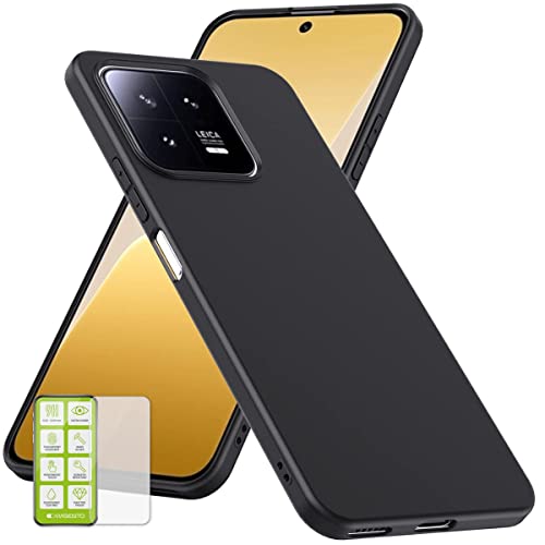 Wigento Für Xiaomi 13 Silikoncase TPU Schwarz + 0,26 H9 Glas Handy Tasche Hülle Schutz Cover von Wigento