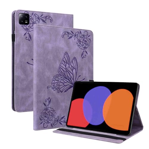 Wigento Für Xiaomi Pad 6 / Pad 6 Pro 11 Zoll Lila Kunstleder Hülle Cover Tablet Schmetterling Style Tasche Case Etuis Neu von Wigento
