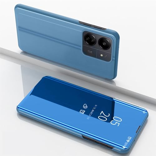 Wigento Für Xiaomi Redmi 13C View Spiegel Handy Smart Cover Wake UP Funktion Case Blau von Wigento