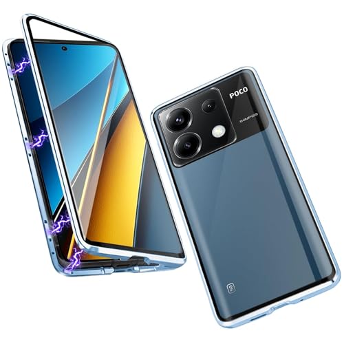 Wigento Für Xiaomi Redmi Note 13 Pro/Poco X6 Beidseitiger 360 Grad Magnet Glas Hülle Handy Tasche Bumper Blau von Wigento