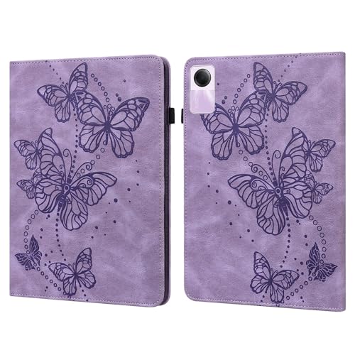 Wigento Für Xiaomi Redmi Pad 2 / SE 11 Zoll Schmetterling Muster Kunstleder Hülle Cover Tasche Case Lila von Wigento