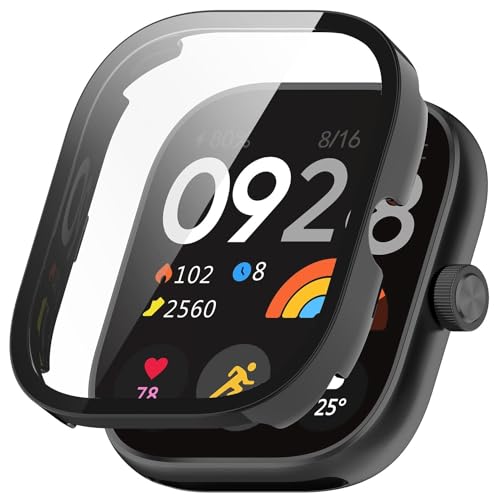 Wigento Für Xiaomi Redmi Watch 4 Kunststoff Smart Watch Hülle + H9 Schutzglas Cover Schwarz von Wigento