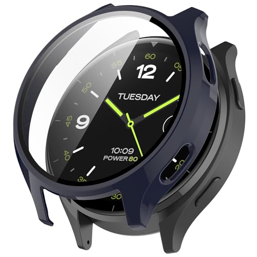 Wigento Für Xiaomi Watch 2 Kunststoff PC Smart Watch Hülle + H9 Schutz Hart Glas Dunkelblau von Wigento