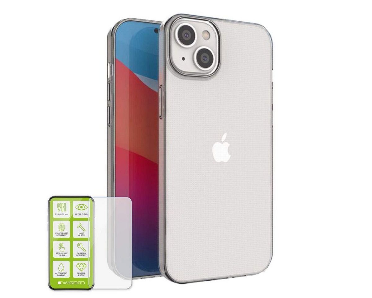 Wigento Handyhülle AUSWAHL Für Apple iPhone 14 Plus Silikon Case TPU Transparent und oder 0,26 H9 Glas Handy Tasche Hülle Schutz Cover von Wigento