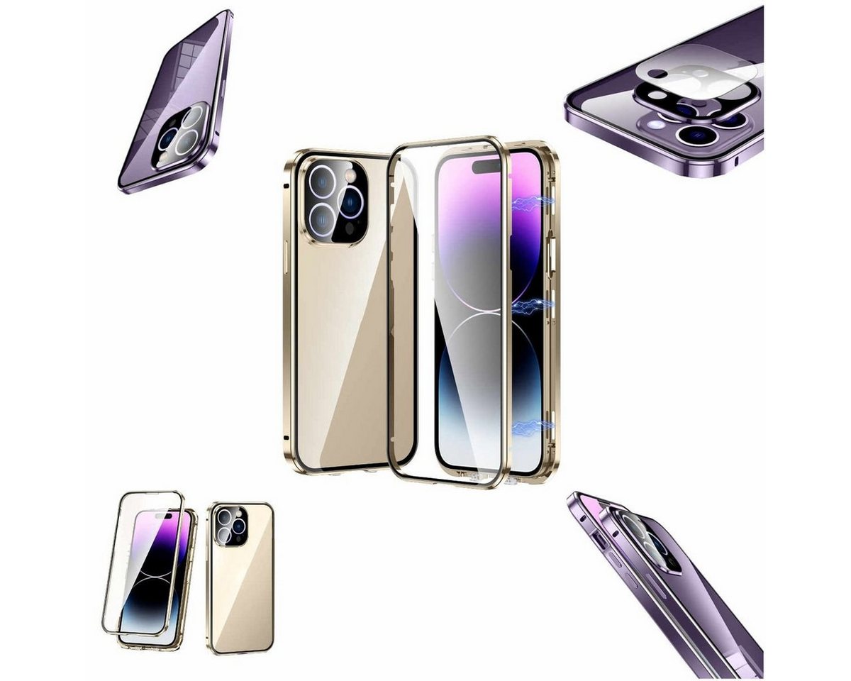 Wigento Handyhülle Beidseitiger 360 Grad Magnet / Glas Case Bumper für Apple iPhone 14 Pro Max Handy Tasche Case Hülle Cover New Style von Wigento