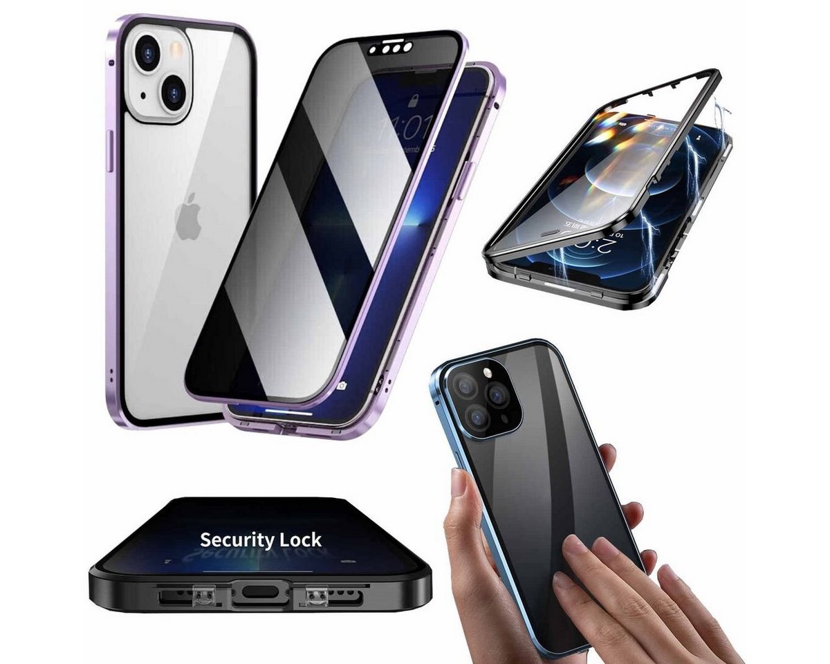 Wigento Handyhülle Beidseitiger 360 Grad Privacy Magnet / Glas Case Bumper für Apple iPhone 14 Plus Handy Tasche Case Hülle Cover New Style von Wigento