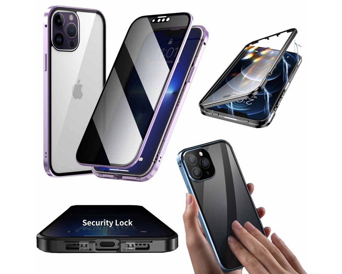 Wigento Handyhülle Beidseitiger 360 Grad Privacy Magnet / Glas Case Bumper für Apple iPhone 14 Pro Max Handy Tasche Case Hülle Cover New Style von Wigento