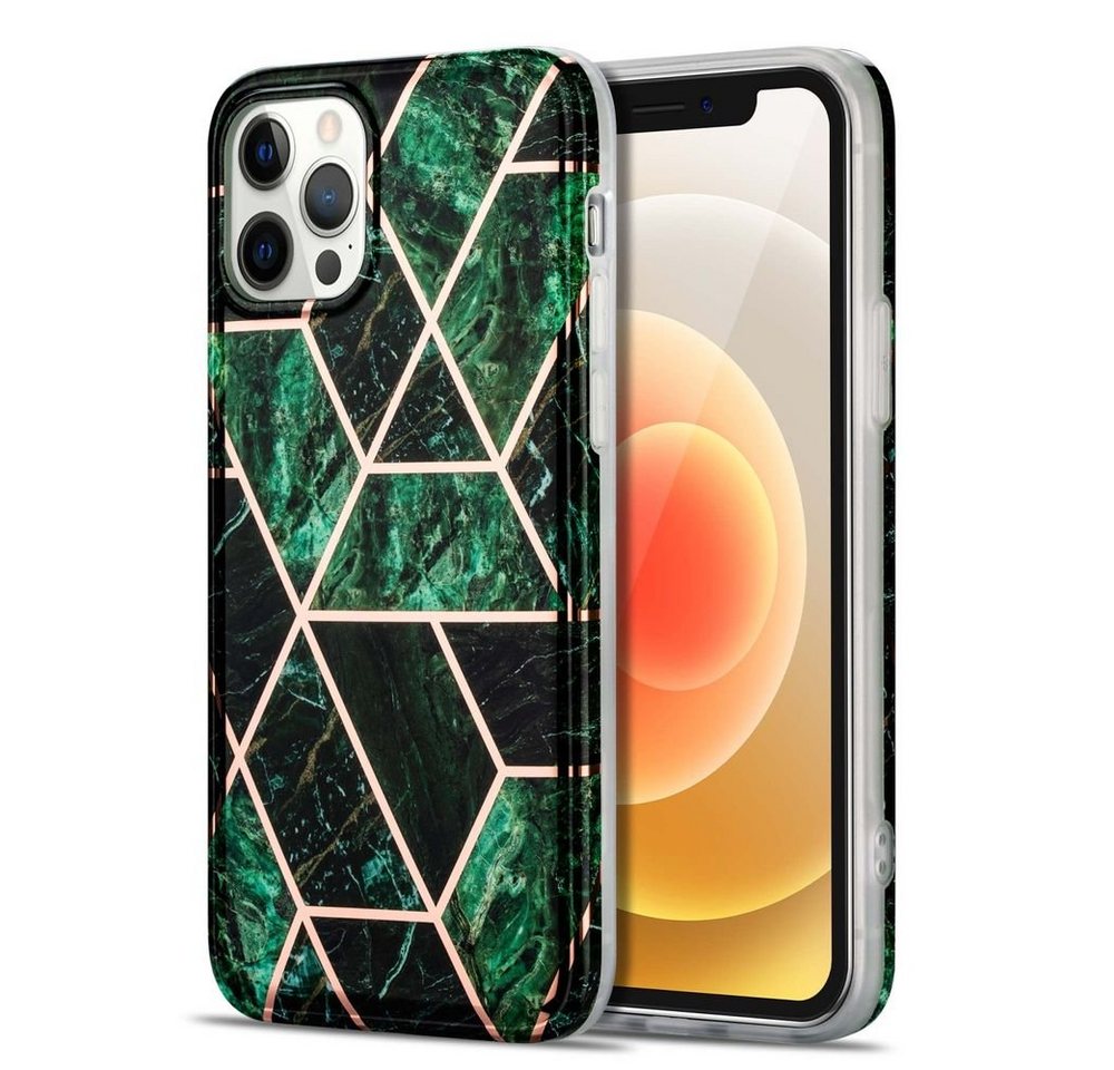 Wigento Handyhülle Für Apple iPhone 12 / 12 Pro 6.1 Zoll Marble Silikon Case TPU Schutz Muster Tasche Hülle Cover Etuis Zubehör Grün von Wigento
