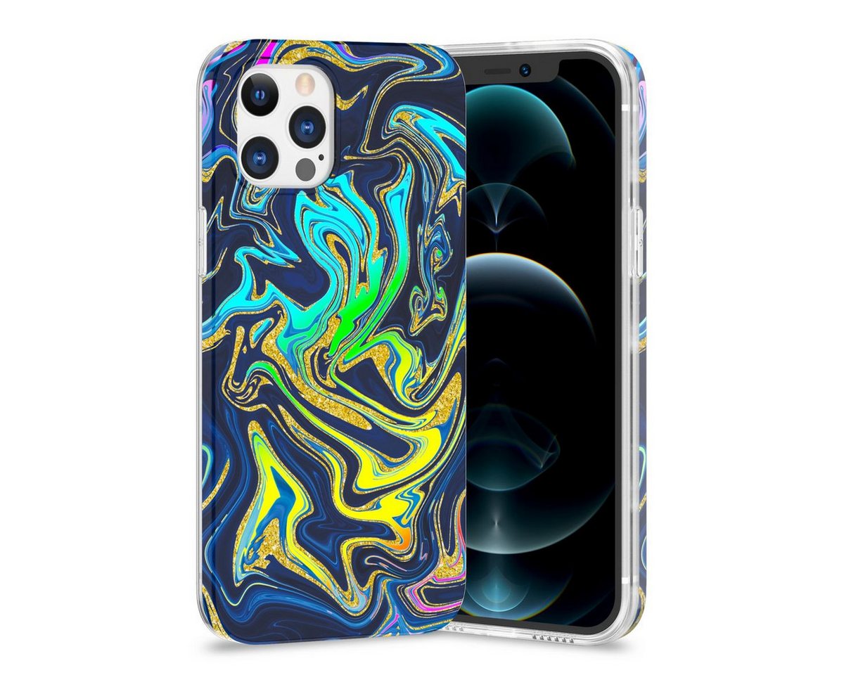 Wigento Handyhülle Für Apple iPhone 12 / 12 Pro Shockproof TPU Watercolor Splash Schutz Tasche Hülle Cover Etui Motiv 4 von Wigento