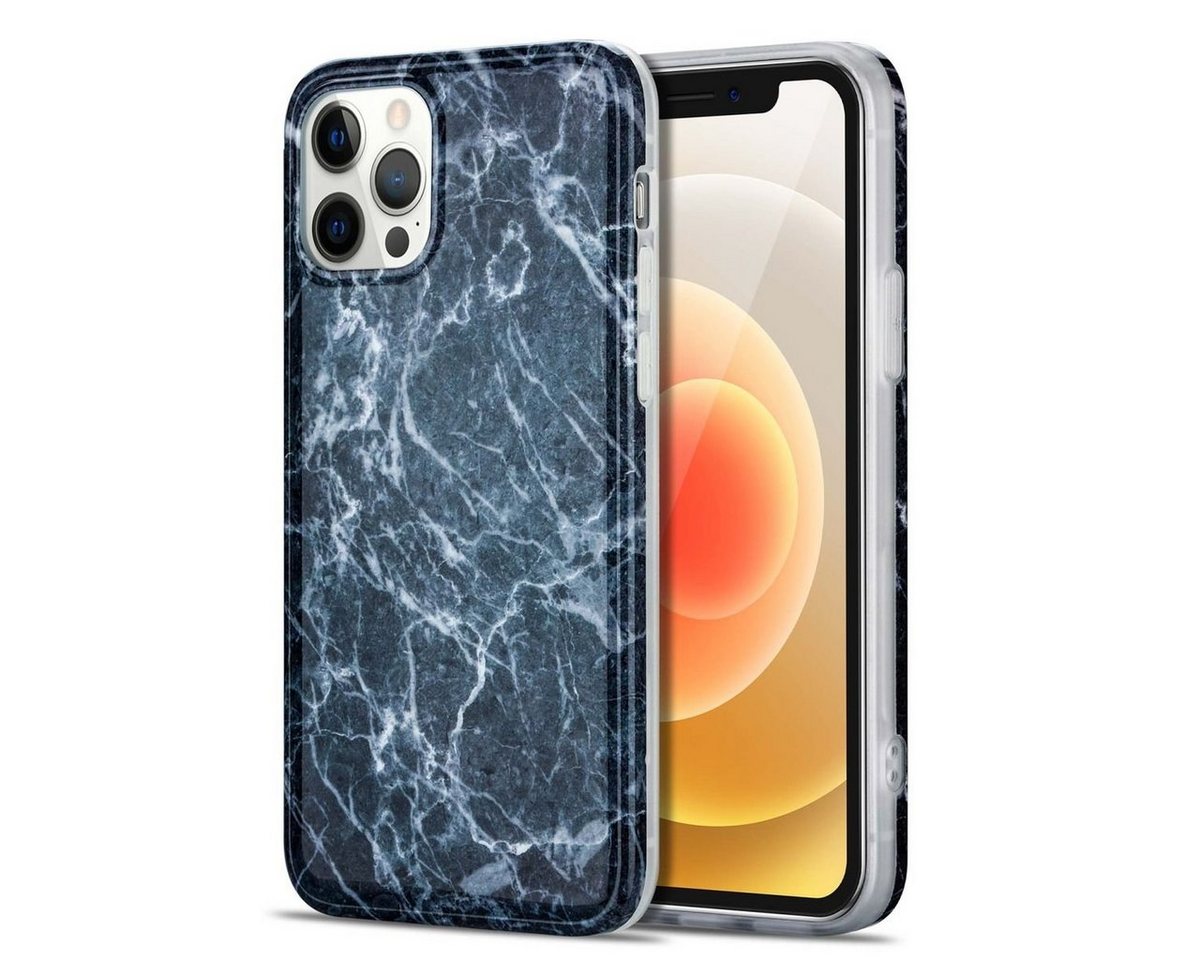Wigento Handyhülle Für Apple iPhone 12 Mini Marble Silikon Case TPU Schutz Muster Tasche Hülle Cover Etuis Zubehör Grau von Wigento