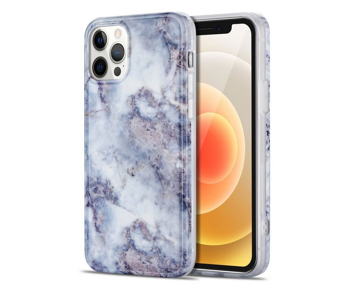 Wigento Handyhülle Für Apple iPhone 12 Mini Marble Silikon Case TPU Schutz Muster Tasche Hülle Cover Etuis Zubehör Hell Grau von Wigento