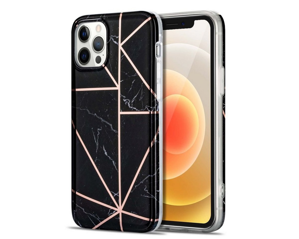 Wigento Handyhülle Für Apple iPhone 12 Mini Marble Silikon Case TPU Schutz Muster Tasche Hülle Cover Etuis Zubehör Schwarz von Wigento