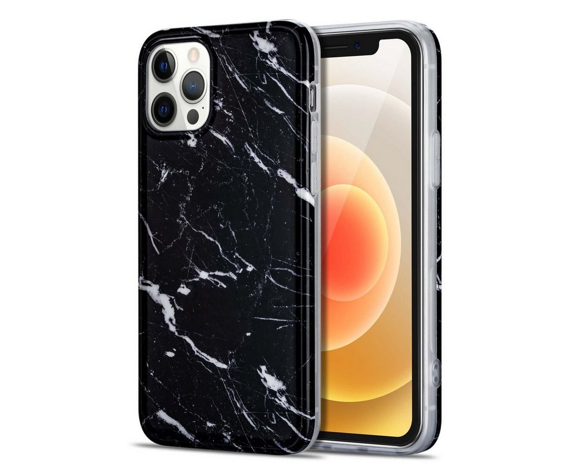 Wigento Handyhülle Für Apple iPhone 12 Mini Marble Silikon Case TPU Schutz Muster Tasche Hülle Cover Etuis Zubehör Schwarz von Wigento