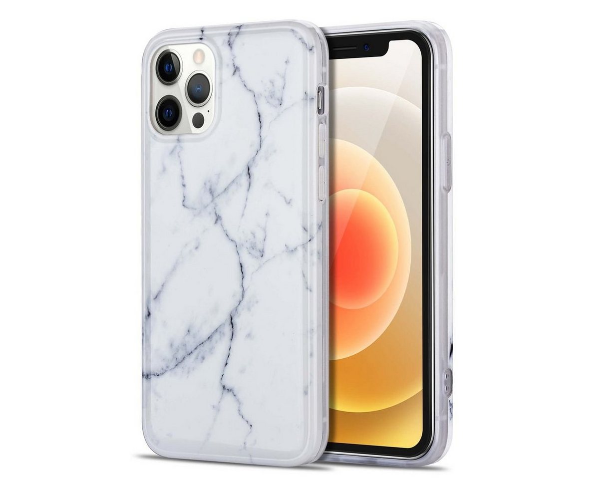 Wigento Handyhülle Für Apple iPhone 12 Mini Marble Silikon Case TPU Schutz Muster Tasche Hülle Cover Etuis Zubehör Weiß von Wigento