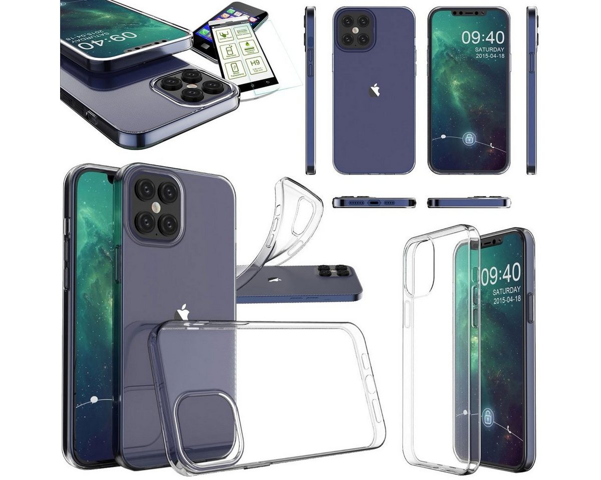 Wigento Handyhülle Für Apple iPhone 12 Pro Max 6.7 Zoll Zoll Silikoncase TPU Transparent + 0,26 H9 Glas Tasche Hülle Schutz Cover von Wigento