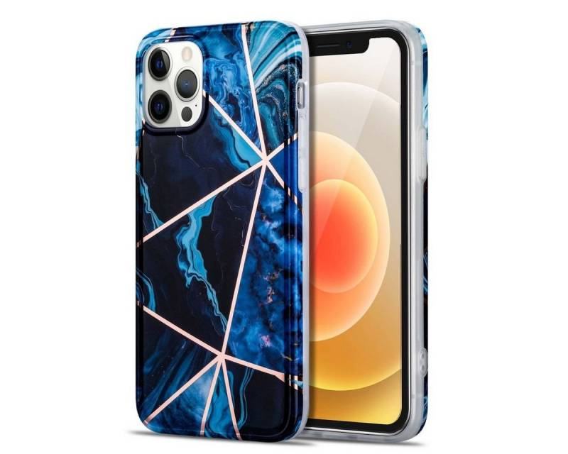 Wigento Handyhülle Für Apple iPhone 12 Pro Max Marble Silikon Case TPU Schutz Muster Tasche Hülle Cover Etuis Zubehör Blau von Wigento