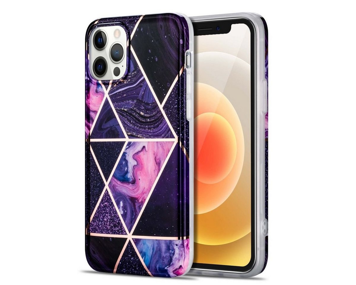 Wigento Handyhülle Für Apple iPhone 12 Pro Max Marble Silikon Case TPU Schutz Muster Tasche Hülle Cover Etuis Zubehör Lila von Wigento