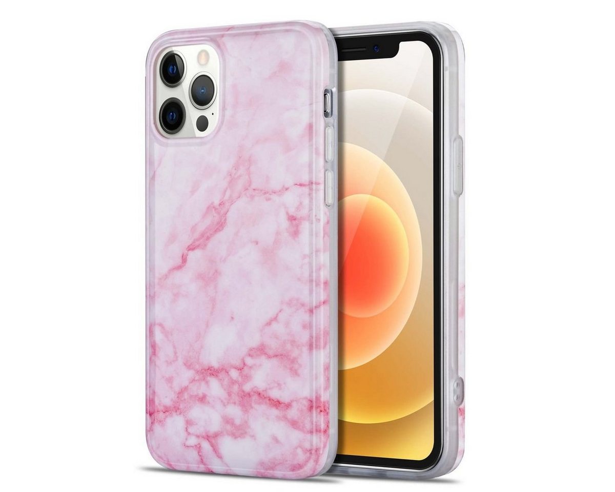 Wigento Handyhülle Für Apple iPhone 12 Pro Max Marble Silikon Case TPU Schutz Muster Tasche Hülle Cover Etuis Zubehör Pink von Wigento