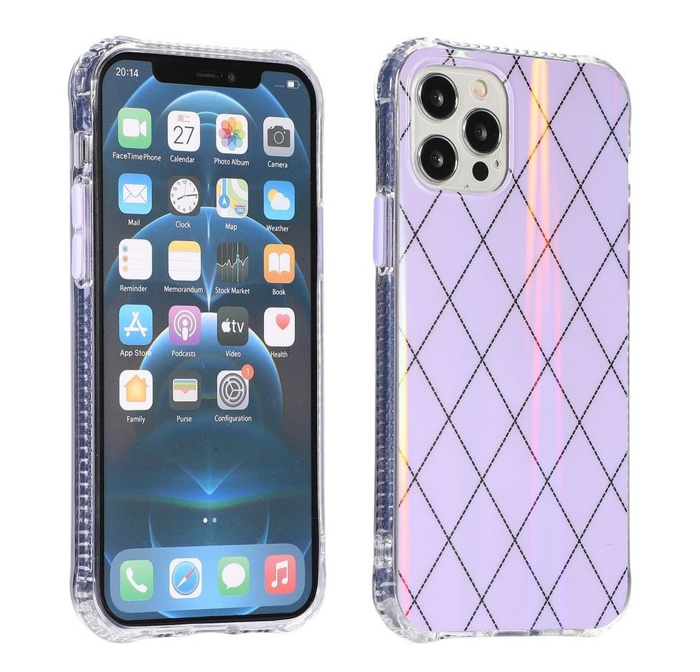 Wigento Handyhülle Für Apple iPhone 12 Pro Max Shockproof TPU Rauten Muster Schutz Tasche Hülle Cover Lila von Wigento