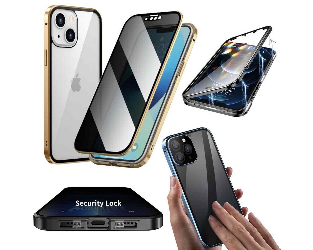 Wigento Handyhülle Für Apple iPhone 15 Plus 360 Privacy Magnet Glas Bumper Handy Hülle von Wigento