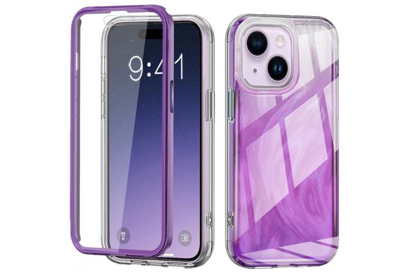 Wigento Handyhülle Für Apple iPhone 15 Plus Feder Design Bumper TPU Schutz Hülle Lila von Wigento