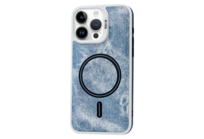 Wigento Handyhülle Für Apple iPhone 15 Pro MagSafe Contrast Color Denim Magnetisch Hülle von Wigento