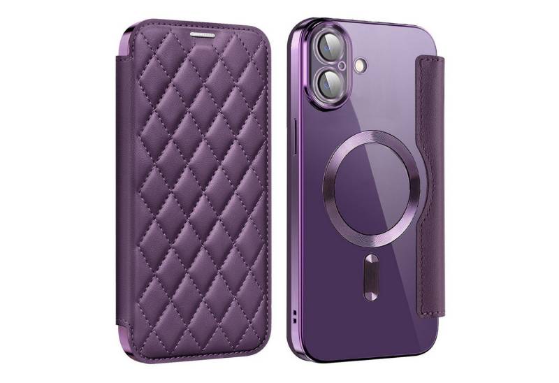 Wigento Handyhülle Für Apple iPhone 16 Full Body Magsafe Kunstleder Schutz Hülle Lila, Magsafe Kunstleder Schutzhülle mit RFID-Schutz und Ständer von Wigento