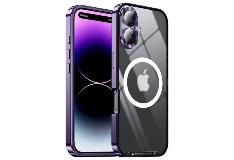 Wigento Handyhülle Für Apple iPhone 16 Magsafe Metall Schutz Tasche Schutz Hülle Lila, MagSafe-kompatibel, elegantes Design, umfassender Schutz von Wigento