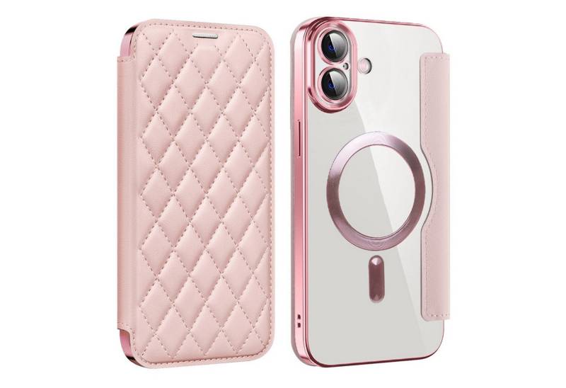 Wigento Handyhülle Für Apple iPhone 16 Plus Full Magsafe Kunstleder Schutz Hülle Rosa, Magsafe Kunstleder Schutzhülle mit RFID-Schutz und Ständer von Wigento