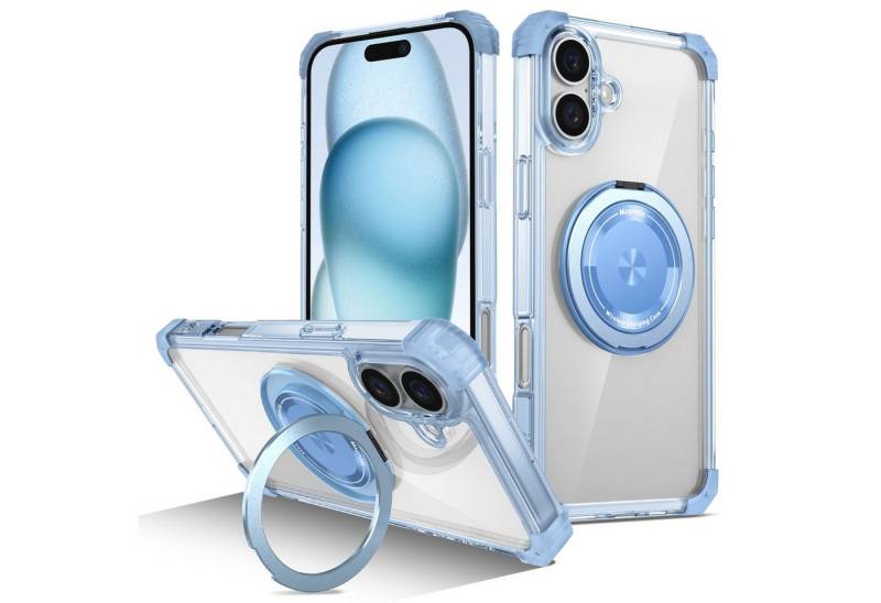 Wigento Handyhülle Für Apple iPhone 16 Plus Gold Shield Design CD MagSafe Hülle Case Blau, Gold Shield Hülle mit CD Muster und MagSafe von Wigento