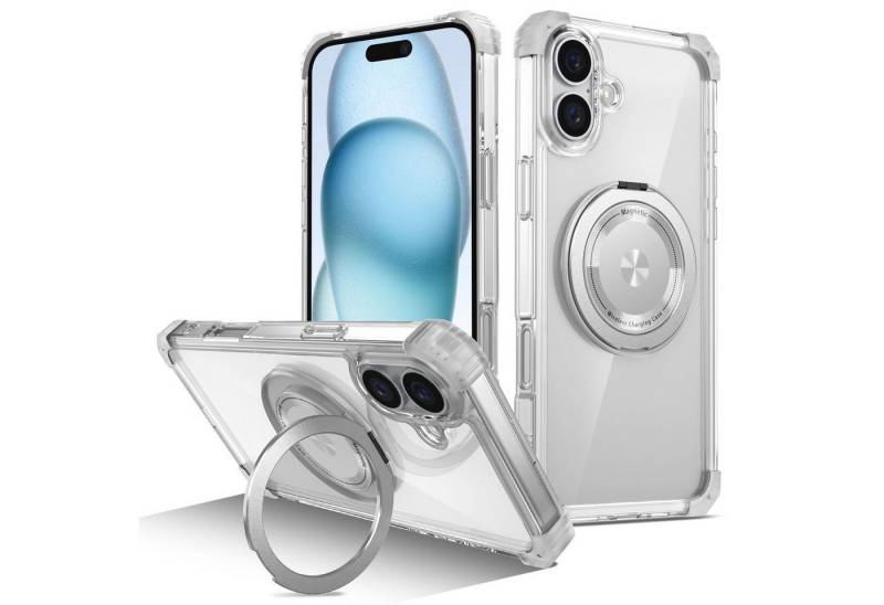 Wigento Handyhülle Für Apple iPhone 16 Plus Gold Shield Design MagSafe Hülle Transparent, Gold Shield Hülle mit CD Muster und MagSafe von Wigento