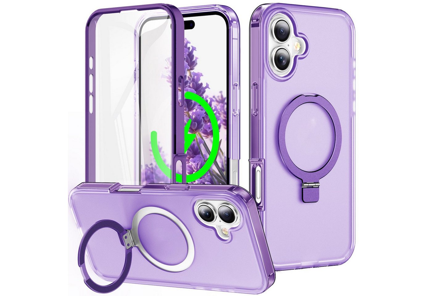 Wigento Handyhülle Für Apple iPhone 16 Plus Skin Feel MagSafe Ring 360 Grad Hülle Lila, 360 Grad MagSafe Frosted Skin Feel Hülle Wigento Handyhülle Für Apple iPhone 16 Plus Skin Feel MagSafe Ring 360 Grad Hülle Lila, 360 Grad MagSafe Frosted Skin Feel Hülle von Wigento