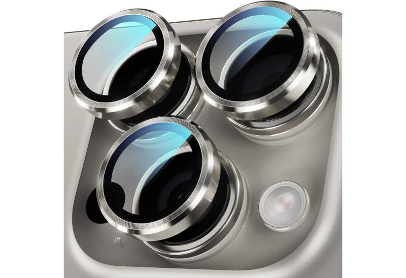 Wigento Handyhülle Für Apple iPhone 16 Pro / 16 Pro Max Aluminium Ring + H9 Glas Silber, Kameralinsenschutz mit Metallring, gehärtetes Glas von Wigento