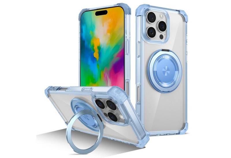 Wigento Handyhülle Für Apple iPhone 16 Pro Gold Shield Design CD MagSafe Hülle Case Blau, Gold Shield Hülle mit CD Muster und MagSafe von Wigento