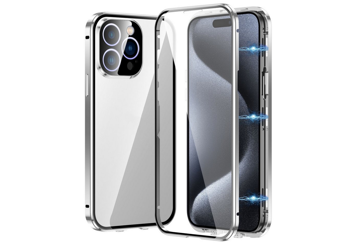 Wigento Handyhülle Für Apple iPhone 16 Pro Max Beidseitiger Magnet Glas Bumper Silber, Magnetische Metallrahmenhülle mit beidseitigem Hartglas Wigento Handyhülle Für Apple iPhone 16 Pro Max Beidseitiger Magnet Glas Bumper Silber, Magnetische Metallrahmenhülle mit beidseitigem Hartglas von Wigento
