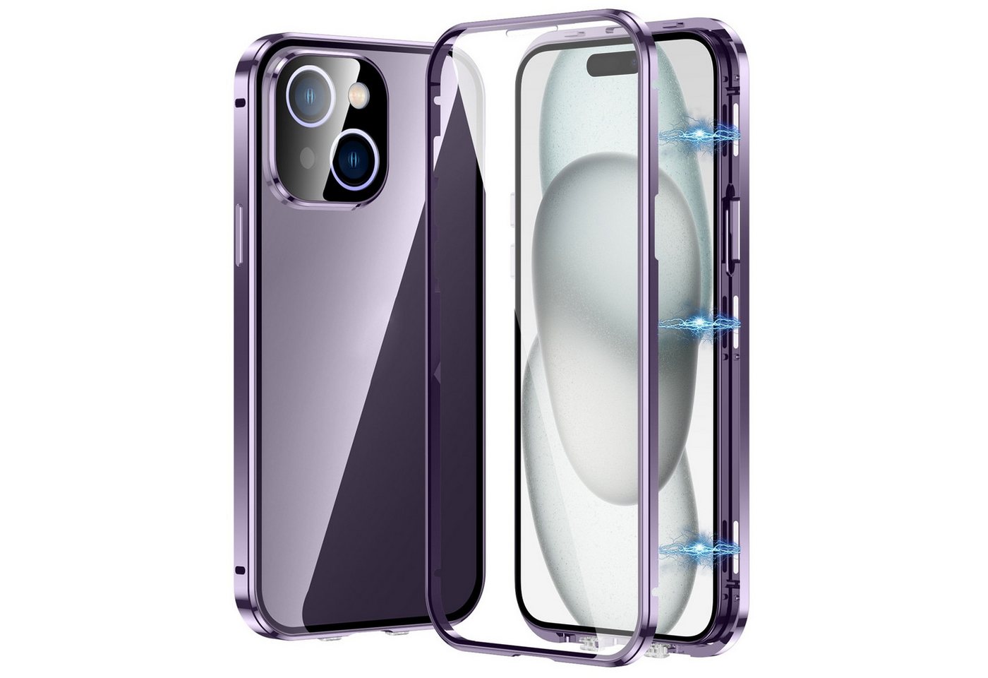 Wigento Handyhülle Für Apple iPhone 16 Pro Max Beidseitiger Magnet Glas Hülle Bumper Lila, Magnetische Metallrahmenhülle mit beidseitigem Hartglas Wigento Handyhülle Für Apple iPhone 16 Pro Max Beidseitiger Magnet Glas Hülle Bumper Lila, Magnetische Metallrahmenhülle mit beidseitigem Hartglas von Wigento