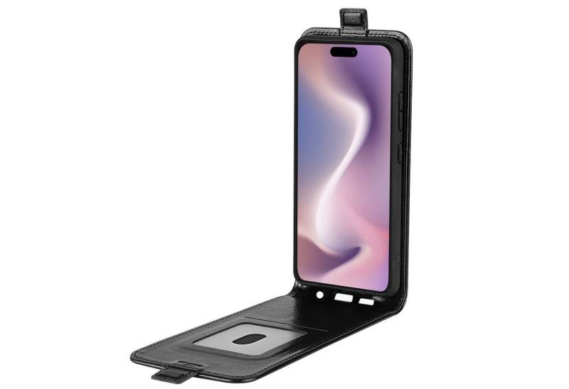 Wigento Handyhülle Für Apple iPhone 16 Pro Max Flip Handy Tasche Hülle Schutz Schwarz, R64 Textur Flip Leder Handyhülle mit Kartenfach von Wigento