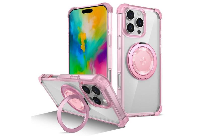 Wigento Handyhülle Für Apple iPhone 16 Pro Max Gold Shield Design CD MagSafe Hülle Rosa, Gold Shield Hülle mit CD Muster und MagSafe von Wigento